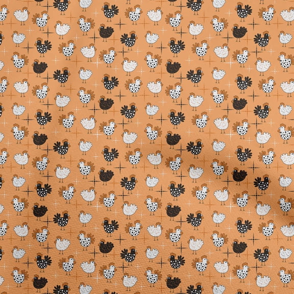 oneOone Viscose Chiffon Orange Fabric Birds Rooster Sewing Fabric By The Yard Printed Diy Clothing Sewing Supplies 42 Inch Wide