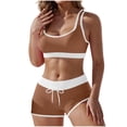 thumbnail image 1 of Two-piece Swimsuit for Women with V-Neck Camisole Top and Boyshort Bottom, Polyester-Spandex Blend, Solid Color, Split Design, Regular Length, 1 of 7