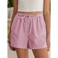 thumbnail image 5 of ANRABESS Boxer Shorts for Women Gingham Plaid Drawstring Lounge Shorts with Pockets, Elastic Waist Summer Pajama Beach Shorts Red White Stripe X-Large, 5 of 9