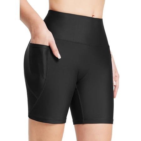 BALEAF Women's 6" High Waisted Swim Shorts UPF 50+ Board Shorts Tummy Control Bathing Bottoms Modest Tankini Swimsuits Black L