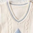 thumbnail image 6 of Freshbabe Children Argyle Top, V Neck Striped Hem Sleeveless Waistcoat, Off White, Graduation & Back To School Outfit, 6 of 9