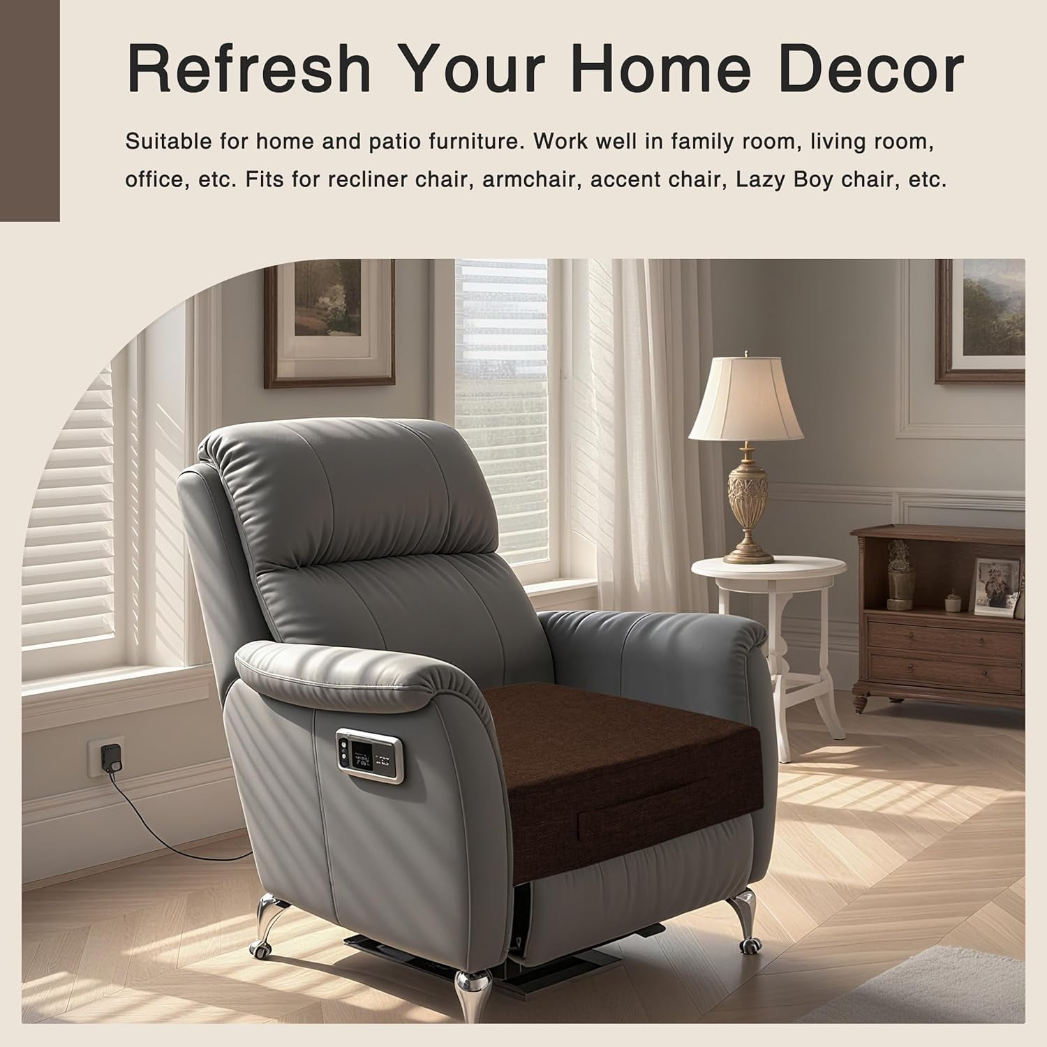Recliner Cushions for Elderly 20"x20"x4" Thick Seat Cushion for Recliner Chair Large Square Non Slip Chair Pads with Washable Cover for Armchair Couch Coffee