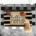 thumbnail image 3 of Watercolor Stripes Hello Pumpkin Decorative Doormat,Seasonal Fall Harvest Vintage Thanksgiving Low-Profile Floor Mat Switch Mat for Indoor Outdoor 30x17 Inch, 3 of 5