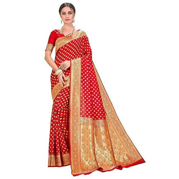 Red Banarasi Silk Saree | Saree With Unstitched Blouse | Bollywood Saree | Traditional Saree | Party Wear Saree | Wedding Saree