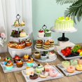 thumbnail image 4 of 7 Pcs Wood Cake Stand Set, 3 Tier Wood Cupcake Stand Round Wood Cake Stand Rectangular Wood Serving Tray Platter for Display Tea Party Wedding Farmhouse (White Color), 4 of 14
