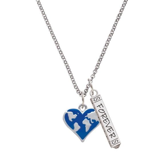 Delight Jewelry Silvertone Enamel Earth Heart Silvertone Forever Bar Charm Necklace, 23"