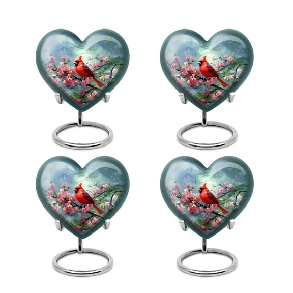 Cardinal Bird Mini Cremation Urn, Memorial Urns For Human Ashes, Decorative Funeral Urns For Human Ashes Adult, Burial Urns For Human Ashes Adult Female, Elegant Keepsake Urns 3 Inch, Set Of 4