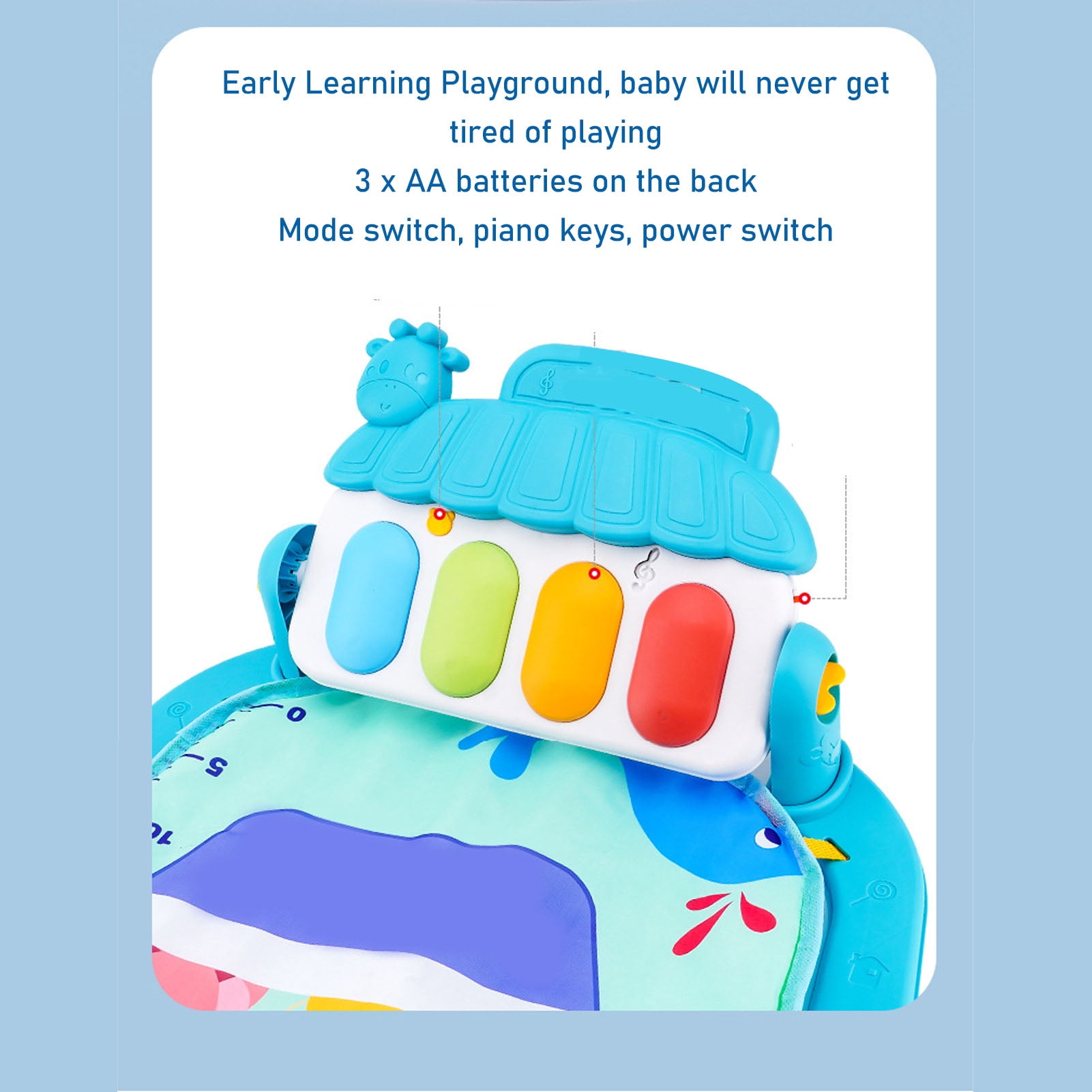 BOKYAN Baby Kick Play Piano Gym Playmat Infant Activity Gym Mat with Sound Light & Linkable Toys