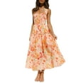 thumbnail image 4 of Women's Sleeveless Dress Solid Color/Print Ruched Bust Square Neckline Open Back Dress, 4 of 7