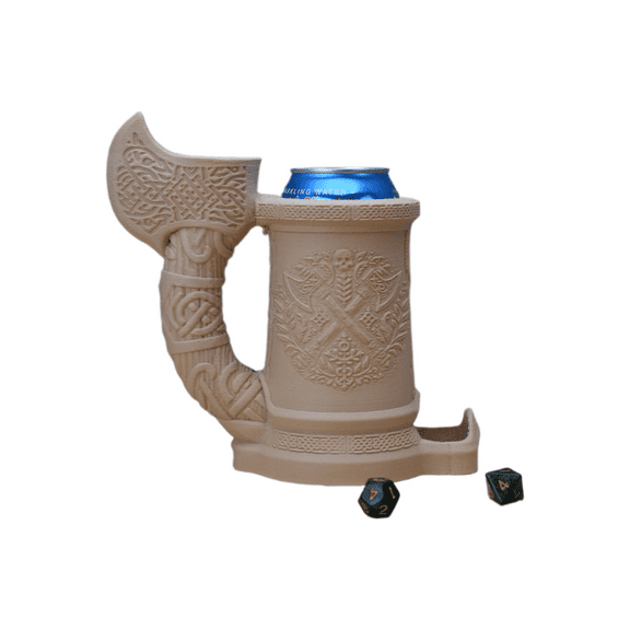 Nordic Viking Axe Dice Tower with Can Cozy & Storage - DND Dice Tower - Roleplaying Games Accessories - Tabletop RPG Dice Organizer - Dice Tower for Beer