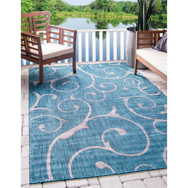 Unique Loom 9' x 12' Blue Abstract Outdoor Rug
