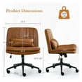 thumbnail image 2 of BNHHYYDS Cross Leg Office Chair with Wheels, Brown PU Leather - Swivel Desk Task Chair with Thick Cushion & Pillow - Armless Computer Chair for Home, Vanity, & Office, 2 of 7