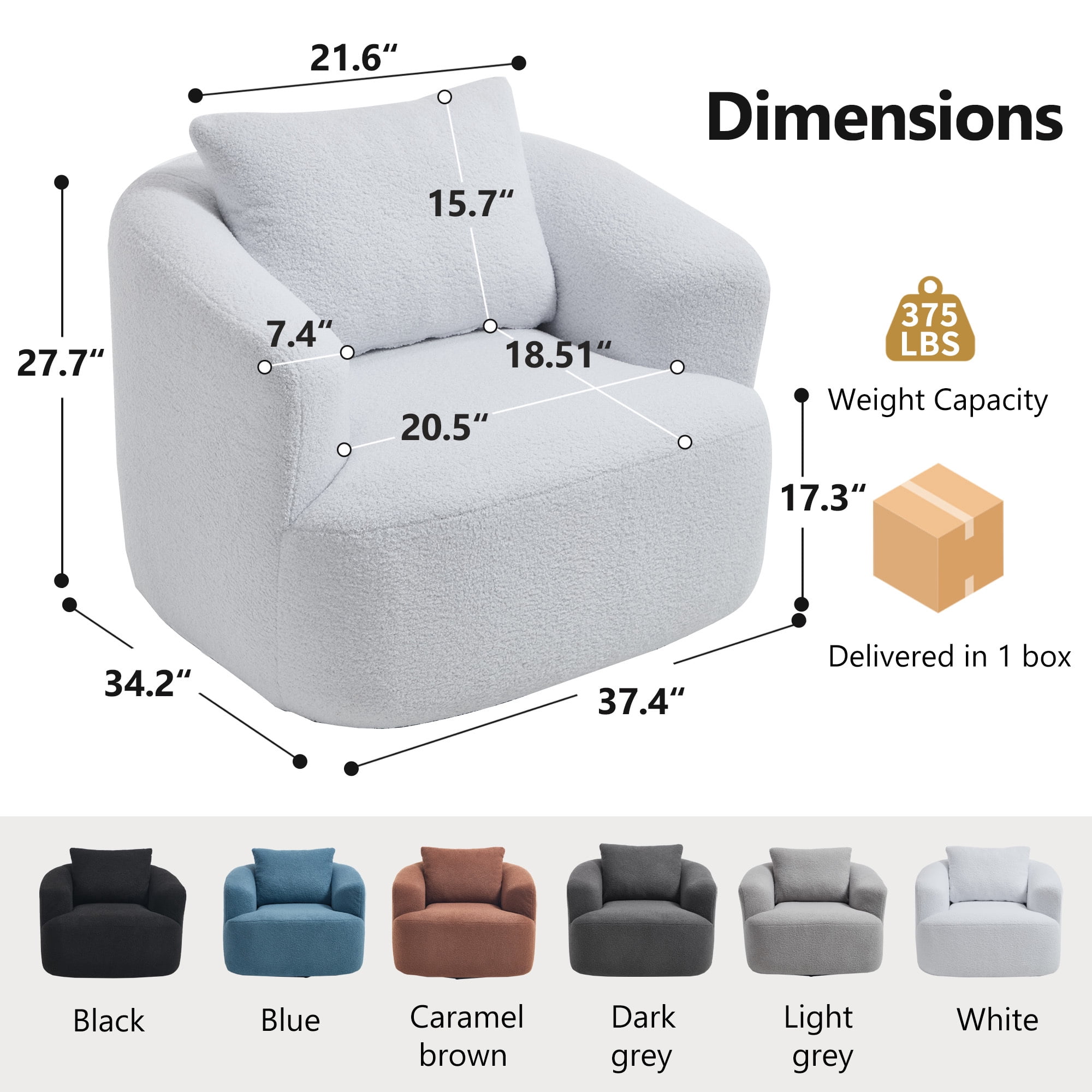 Swivel Accent Chair,360° Round Upholstered Armchair with One Soft Pillow,Teddy Fleece High-Resilience Sponge Single Sofa for Living Room, Bedroom, Apartment,No Assembly,White