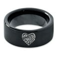 thumbnail image 2 of Tungsten Floral Paisley Heart Shaped Band Ring 9mm Men Women Comfort Fit Black Flat Cut Brushed Polished, 2 of 4