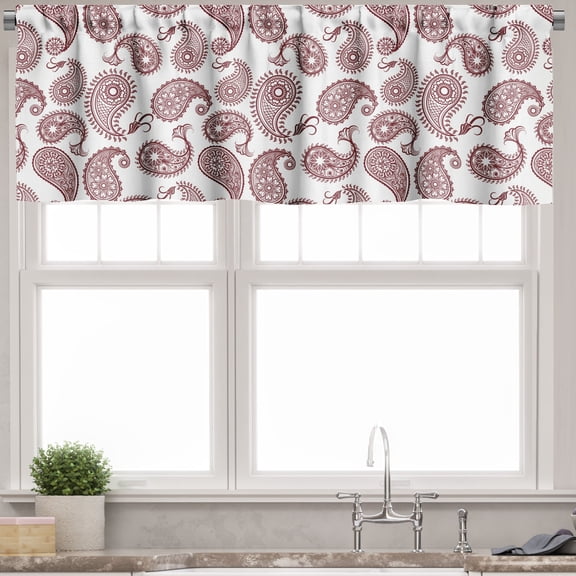 Ambesonne Ethnic Valance Pack of 2, Paisley Leaves Illustration, 54"X12", Burgundy White