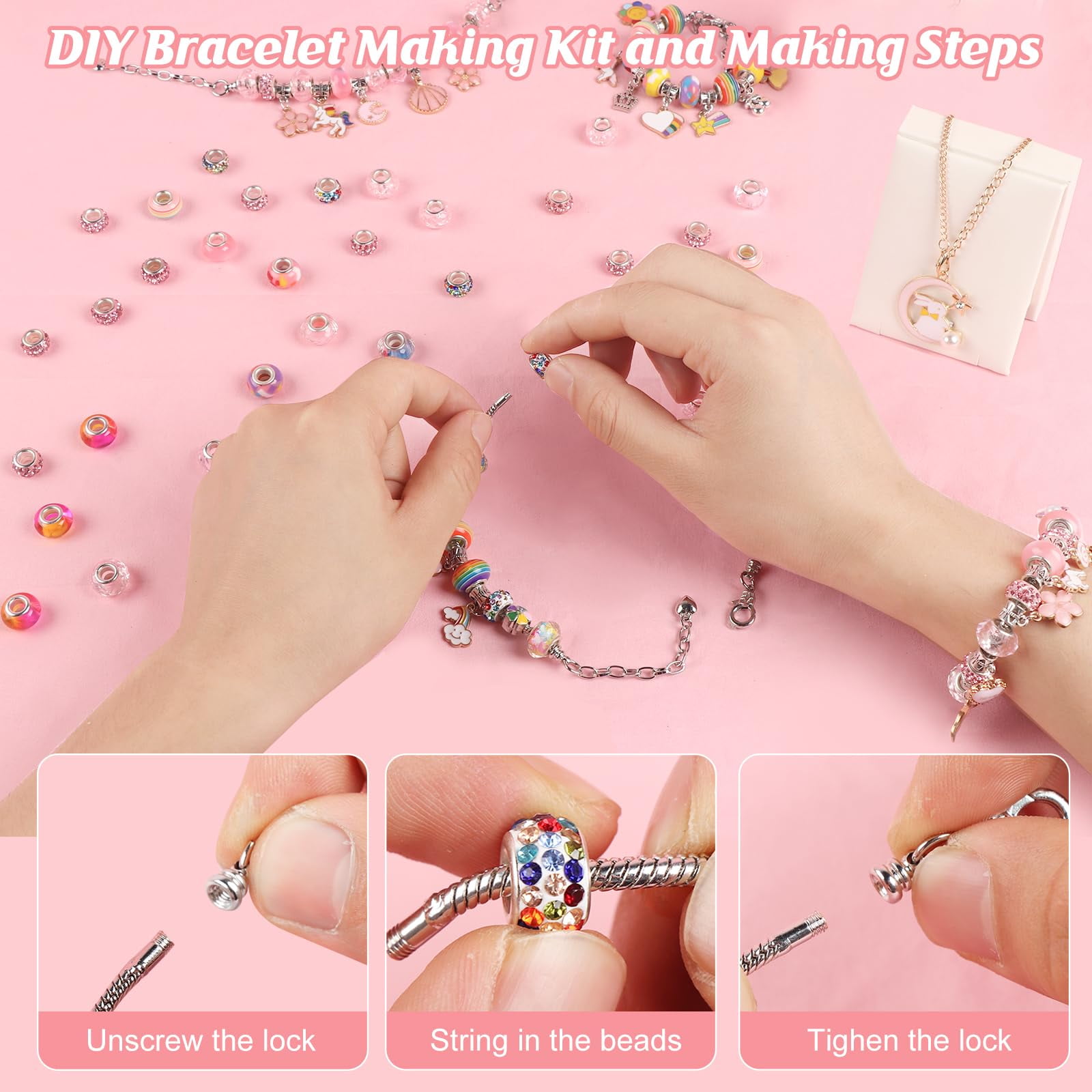 Charm Bracelet Making Kit -135 Pcs DIY Jewelry Making Kit, Bracelet Making Kit DIY Art & Craft Kit for Girls 8-12 Birthday Gifts Christmas,New Year Gifts