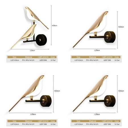 

FPWNGL Golden Silver Touch Switch Bird LED Wall Lights Wall Sconce ° Rotatable Indoor LED Wall Lamps Bedroom Corridor AC85-265V