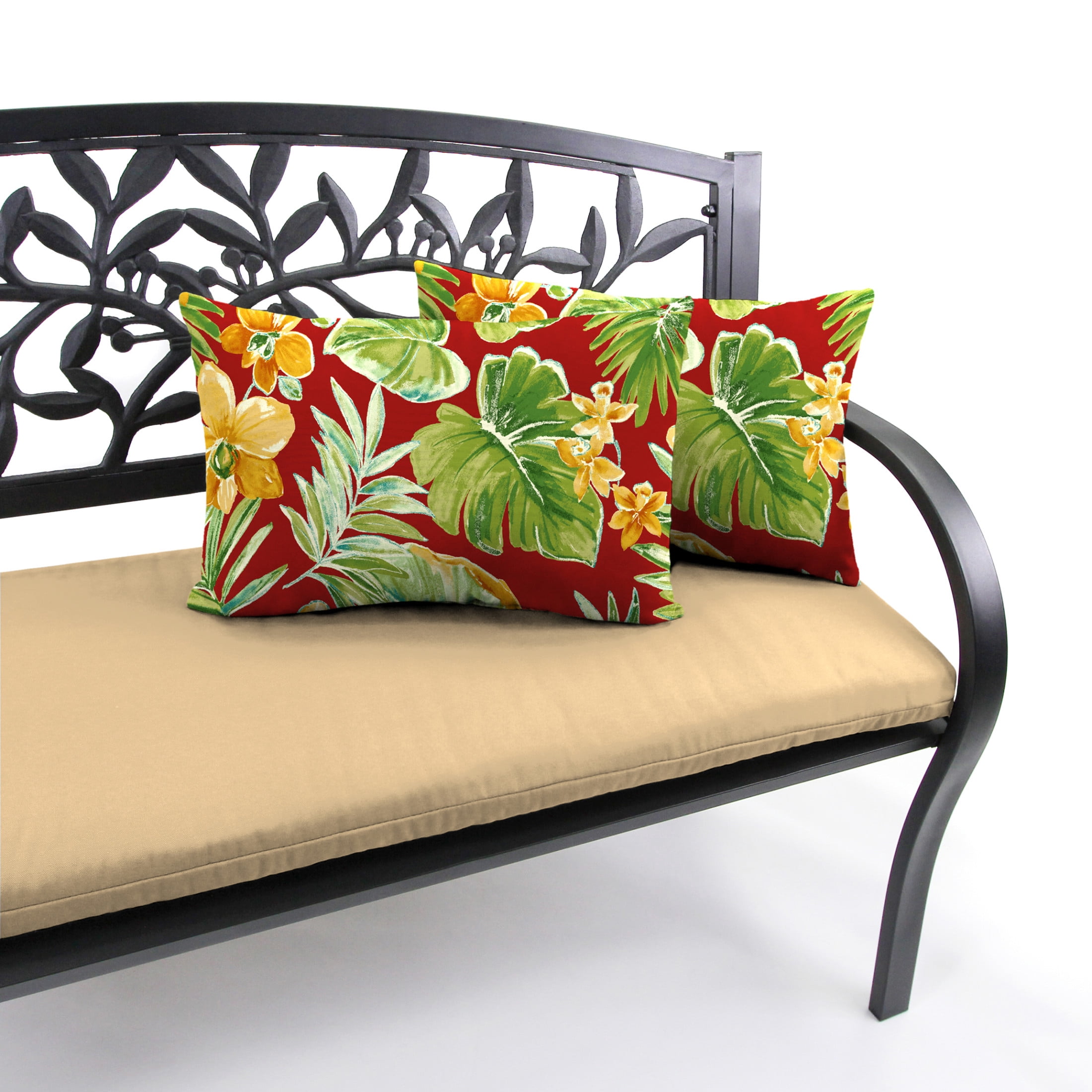 Jordan Manufacturing 18" x 12" Beachcrest Poppy Red Floral Rectangular Outdoor Lumbar Throw Pillow (2 Pack)