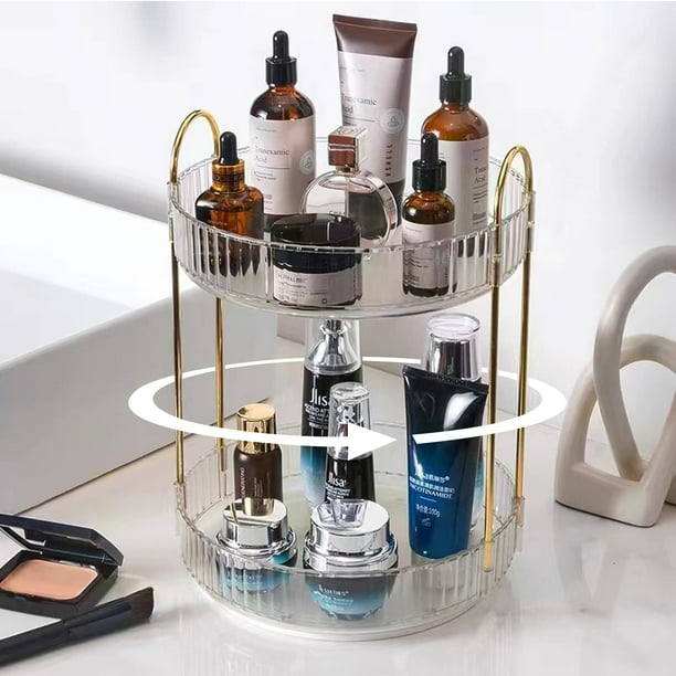 Organizador de maquillaje Shuang Qing, giratorio, 2 niveles, plástico transparente