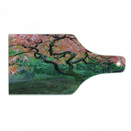 

Japanese Cutting Board Aged Red Leaf Maple Moss Garden Scenery in Autumn Grass Relaxation in Nature Decorative Tempered Glass Cutting and Serving Board Wine Bottle Shape Green by Ambesonne