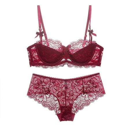 Sentmoon Sexy Lingerie for Women Thin Sponge Transparent Bra With Large Chest And Small Lace Women s SexyGather And Lift For Breathability Lingerie Bra Set Valentines Lingerie Valentines Day Gifts