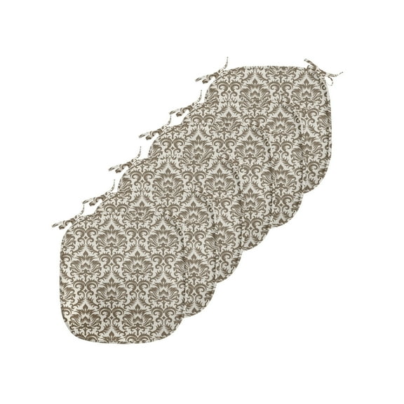 Damask Chair Seating Cushion Set of 6, Floral Damask Featuring Scrolled Motifs Antique Victorian Style Old Country, Seat Pads for Office with Anti-slip Backing, 16"x16", Army Green Cream, by Ambesonne