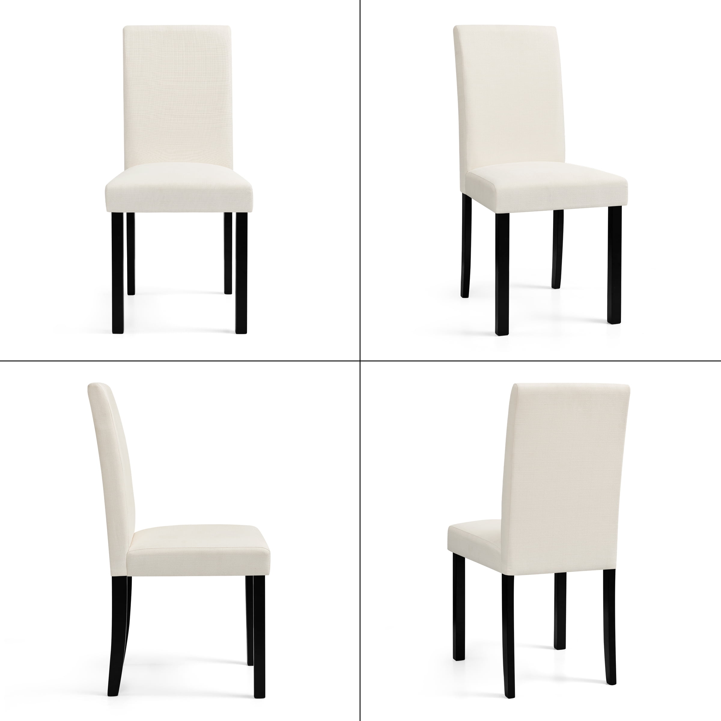 DyFun Linen Upholstered Dining Chairs Set of 2, Solid Wood Kitchen & Dining Room Chairs for Breakfast Nook or Apartment Living, Ivory