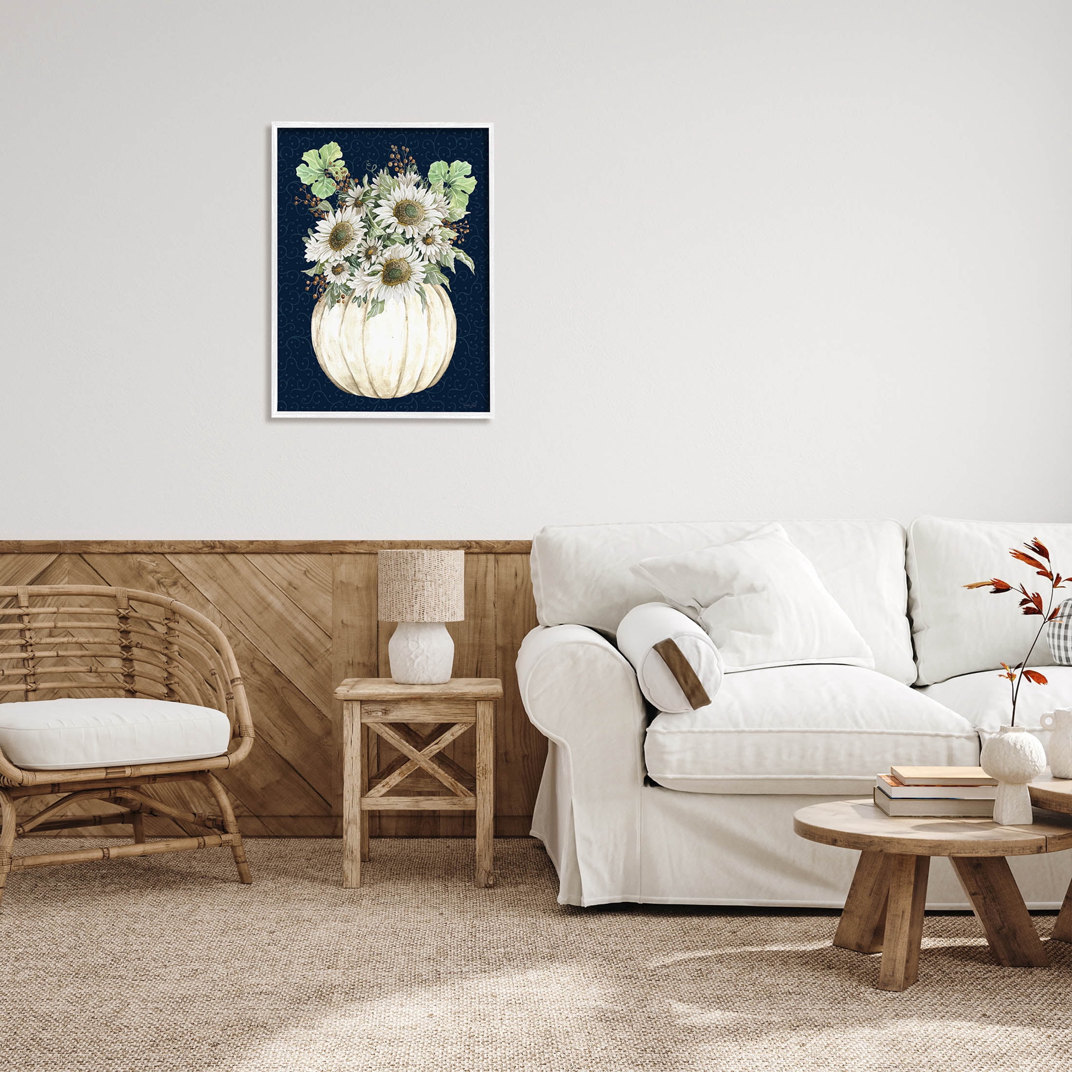 Autumn Foliage Pumpkin Bouquet Botanical & Floral Graphic Art White Framed Art Print Wall Art