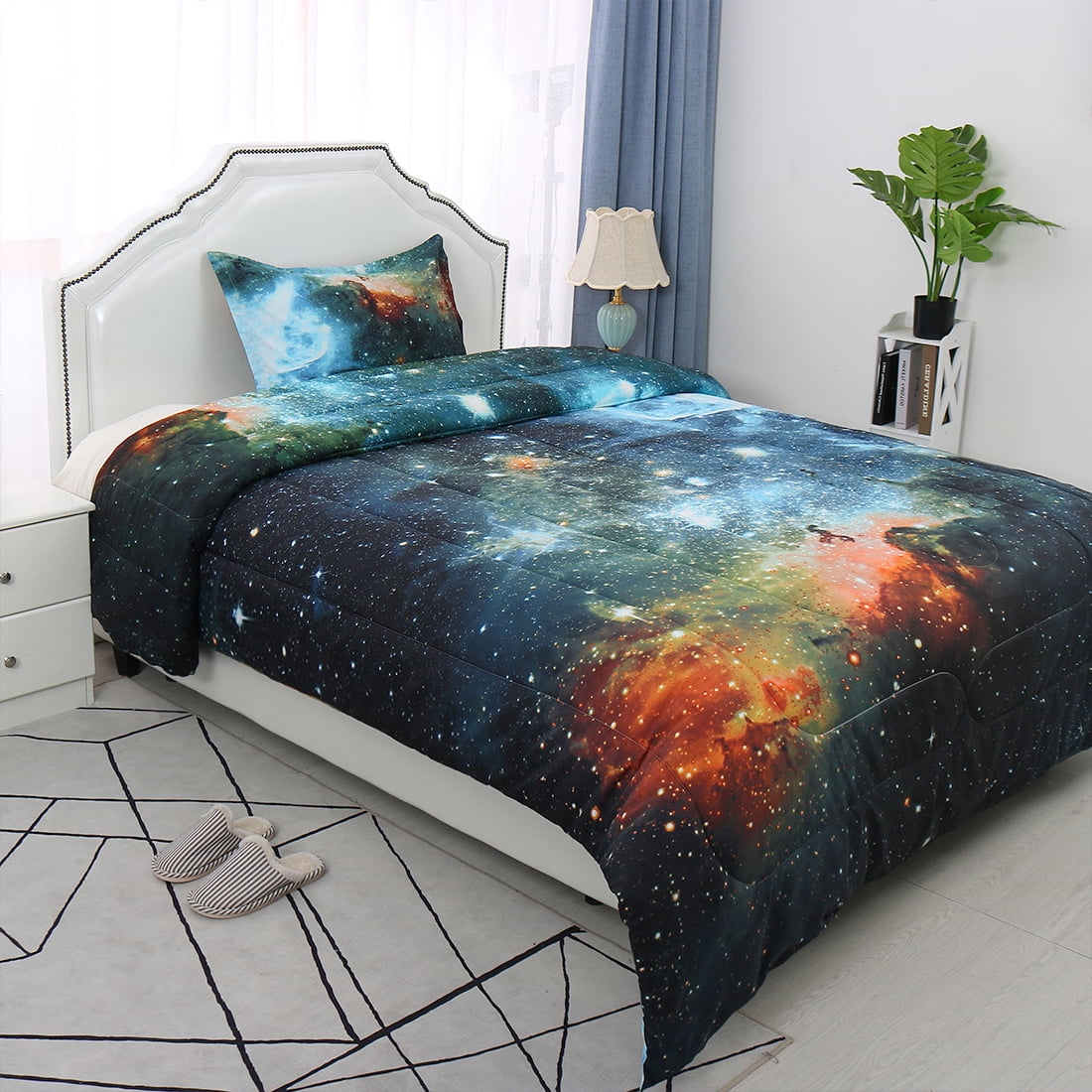 Unique Bargains 2-Piece Polyester All-Season Down Comforter Set Twin Blue