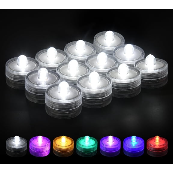 12 Pack Submersible LED Lights, Waterproof Flameless Submersible Lights for Decor(Warm White Light, 12 Pack)