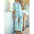 thumbnail image 6 of Women'S Short Sleeve Button Down Shirt Printed Tops Lounge Shorts Summer Beach Tracksuit 2 Pcs Set Checkerboard M, 6 of 8