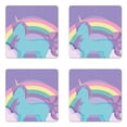 thumbnail image 1 of Unicorn Coaster Set of 4, Pony Rainbow Dreamy Color Nursery Theme, Square Hardboard Gloss Coasters, Standard Size, Lavender Blue Multicolor, by Ambesonne, 1 of 2