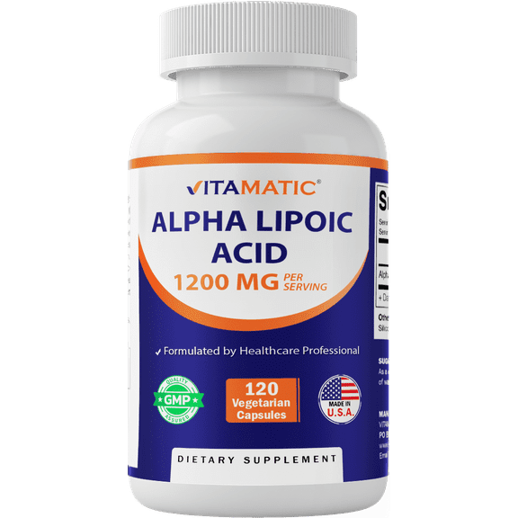 Vitamatic Alpha Lipoic Acid 1200mg Per Serving, 120 Capsules - Gluten Free, Vegetarian Capsules, Soy Free & Non-GMO