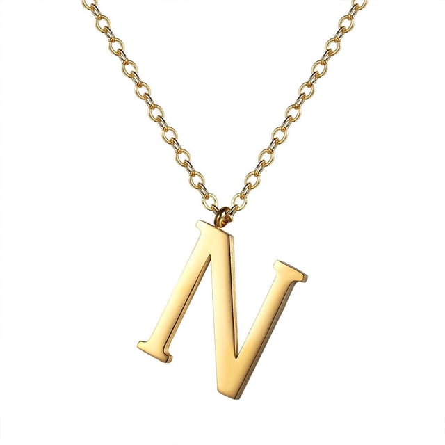PROSTEEL Colgante Inicial N Collar de oro con letra del alfabeto, collar de acero inoxidable para mujeres y niñas, regalo de cumpleaños de joyería con encanto de nombre personalizado