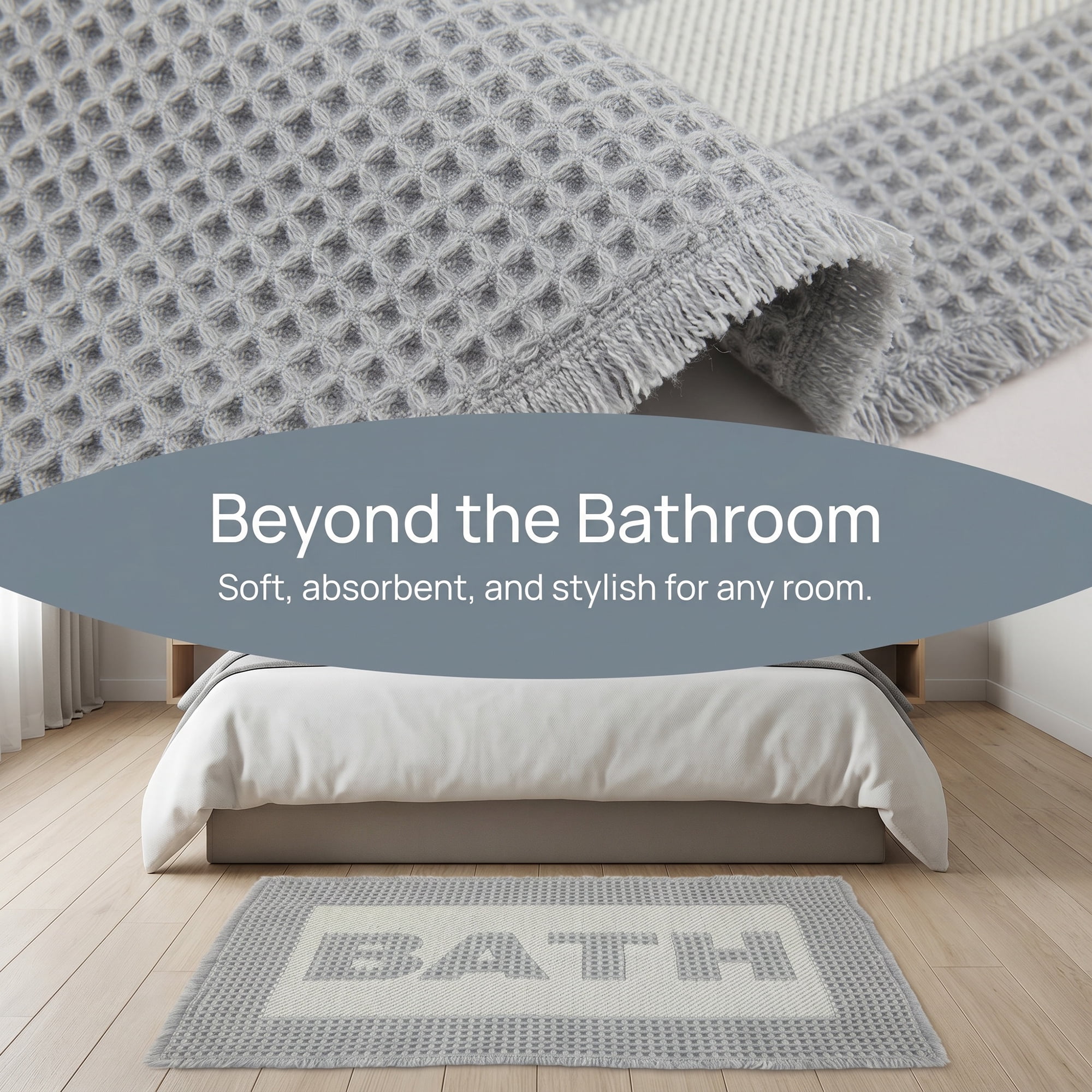 Unique Bargains Non Slip Washable Absorbent Quick Dry Waffle Bath Mat Light Gray 30" x 18"