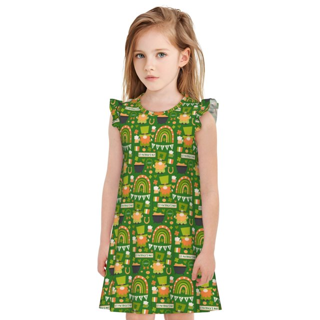 Vsdgher Couleurs Irlandaises Traditionnelles pour Filles Chemises de Nuit Tout-Petits Manches Courtes Volantées Nuisette Robe de Nuit Tenue de Sommeil Pyjamas pour Fête Pyjama-Petit
