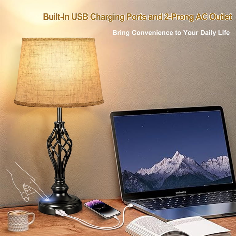 Coliware Table Lamp Set of 2, Farmhouse, USB Charging photo 8