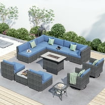 Ovios Outdoor Furniture Set 13 Pieces Wicker Sectional Sofa, Denim Blue