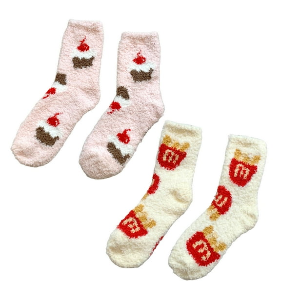 AUQ 2Pairs Socks Plush Coral Fleece Fuzzy Socks,Cozy Long Socks for Cold Days,Non-Slip Socks for Relaxation&Comfort,Style1