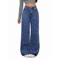 thumbnail image 2 of Women High Waisted Jeans Boyfriend Baggy Wide Straight Leg Casual Denim Pants Trousers M, 2 of 9