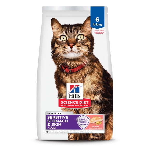 Hill's Science Diet Sensitive Stomach & Skin Salmon & Brown Rice Recipe Dry Cat Food, 6lb Bag