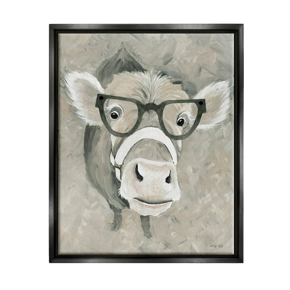 Stupell Industries Farm Cattle Glasses Spectacles Painting Jet Black Floating Framed Canvas Print Wall Art, Design by Cindy Jacobs