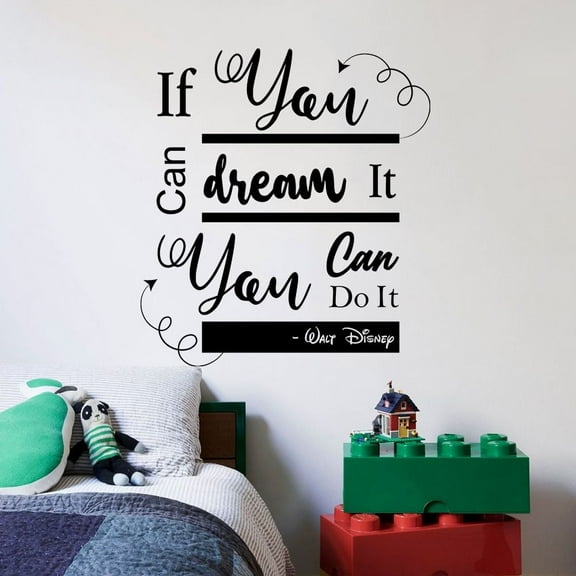 If You Can Dream It Walt Disney Quote Positive Life Inspiration Motivation Quotes Saying Wall Art Sticker Designs Vinyl Stickers For Home House Walls Rooms Windows Bedroom Decoration Size (20x18 inch)