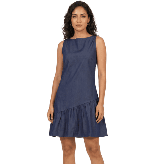 Moomaya Women's Chambray Denim Sleeveless Drop-Waist Dress