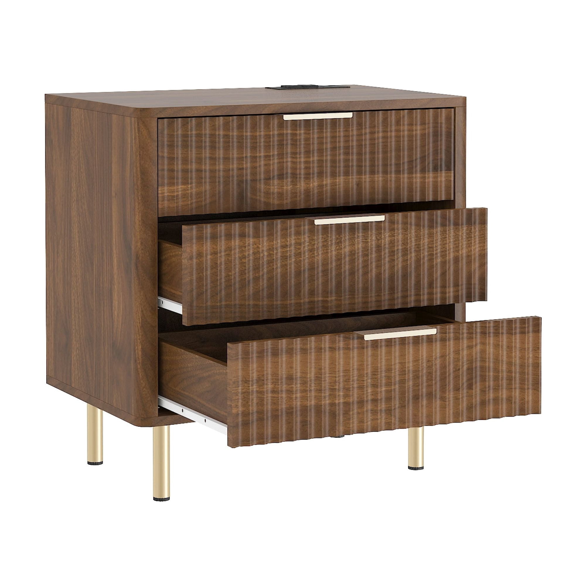 Nightstand with 3 Drawers & Charging Station,Smart Nightstand with Night Light with Storage Cabinet for Bedroom,Living Room,Wood02