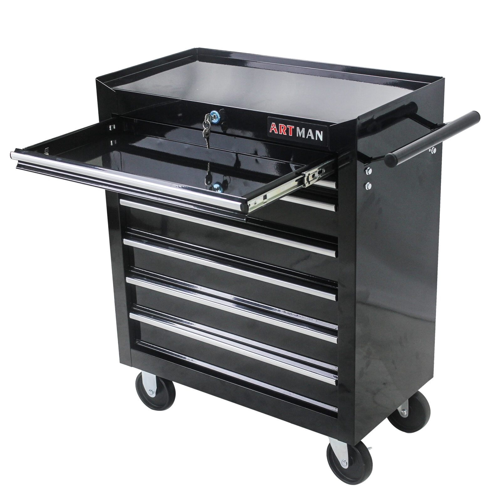 Rolling Tool Chest with 7-Drawer Tool Box with Wheels, Multifunctional Tool Cart Mechanic Tool Storage Cabinet for Garage, Warehouse, Workshop, Repair Shop, Black