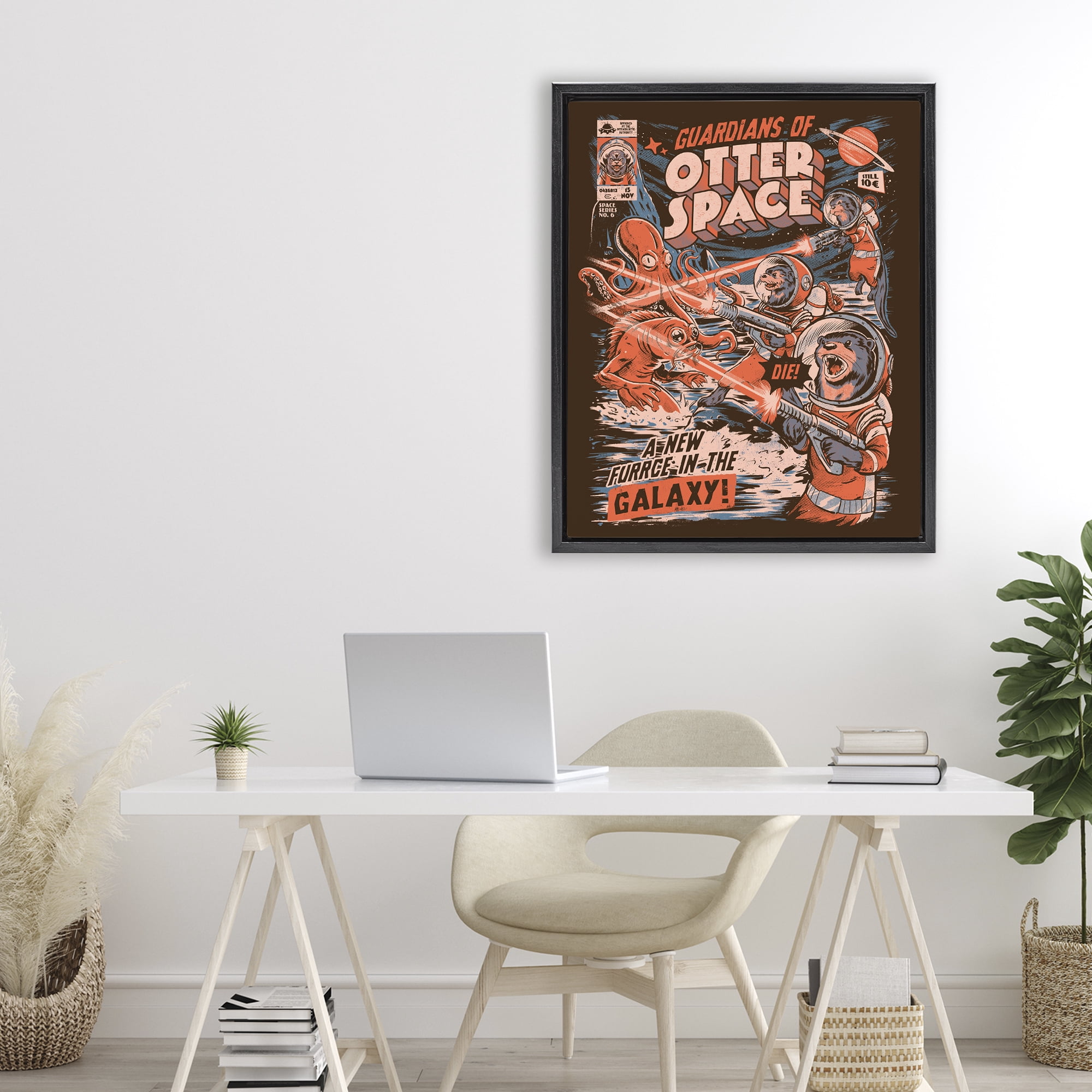Stupell Industries Guardians Of Otter Space Retro Black Framed Floater Canvas Wall Art, design by EduEly Designs
