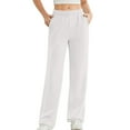 thumbnail image 2 of Loopsun Womens Sport Pants, Sweatpants for Women, Women's Casual Solid Elastic High Waist Sweatpants with Side Pockets White, S, 2 of 4