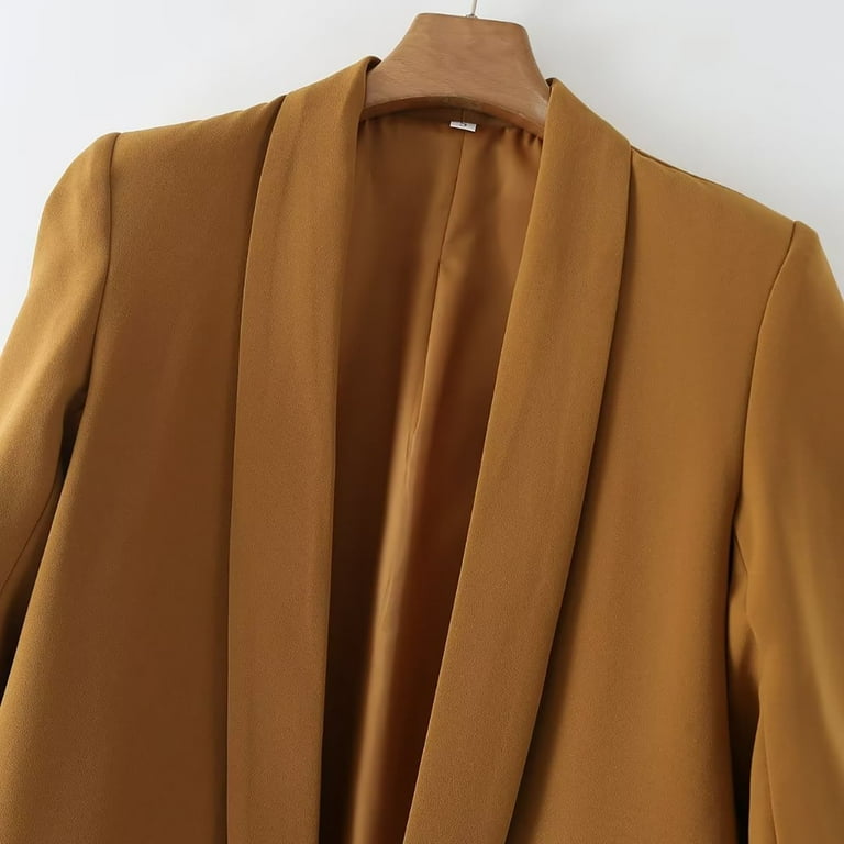 Women's Casual Blazer Jackets 3/4 Ruched Sleeve Open Front