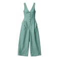 thumbnail image 7 of LEAVINGSUO Jumpsuits for Women Summer Casual Sleeveless V-neck Jumpsuit Button Style Wide Leg Workwear Pocket Jumpsuit Green S, 7 of 7